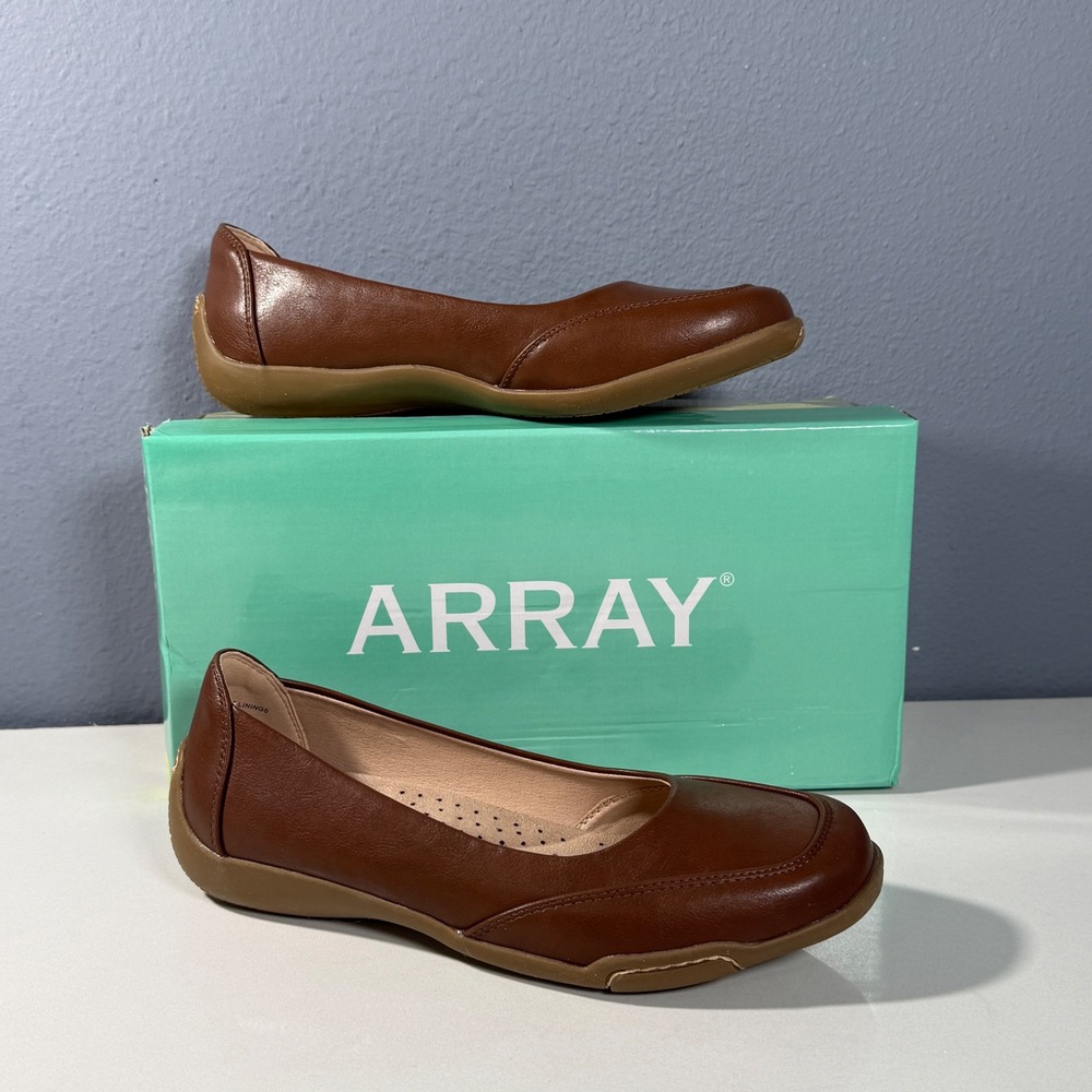 Array Womens Brown Faux Leather Square Toe Ballet Flats Comfort Shoes 7.5W